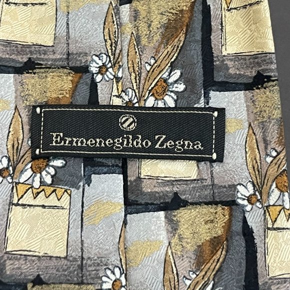 Ermenegildo Zegna Flower Design 100% Silk Tie - Picture 5 of 6